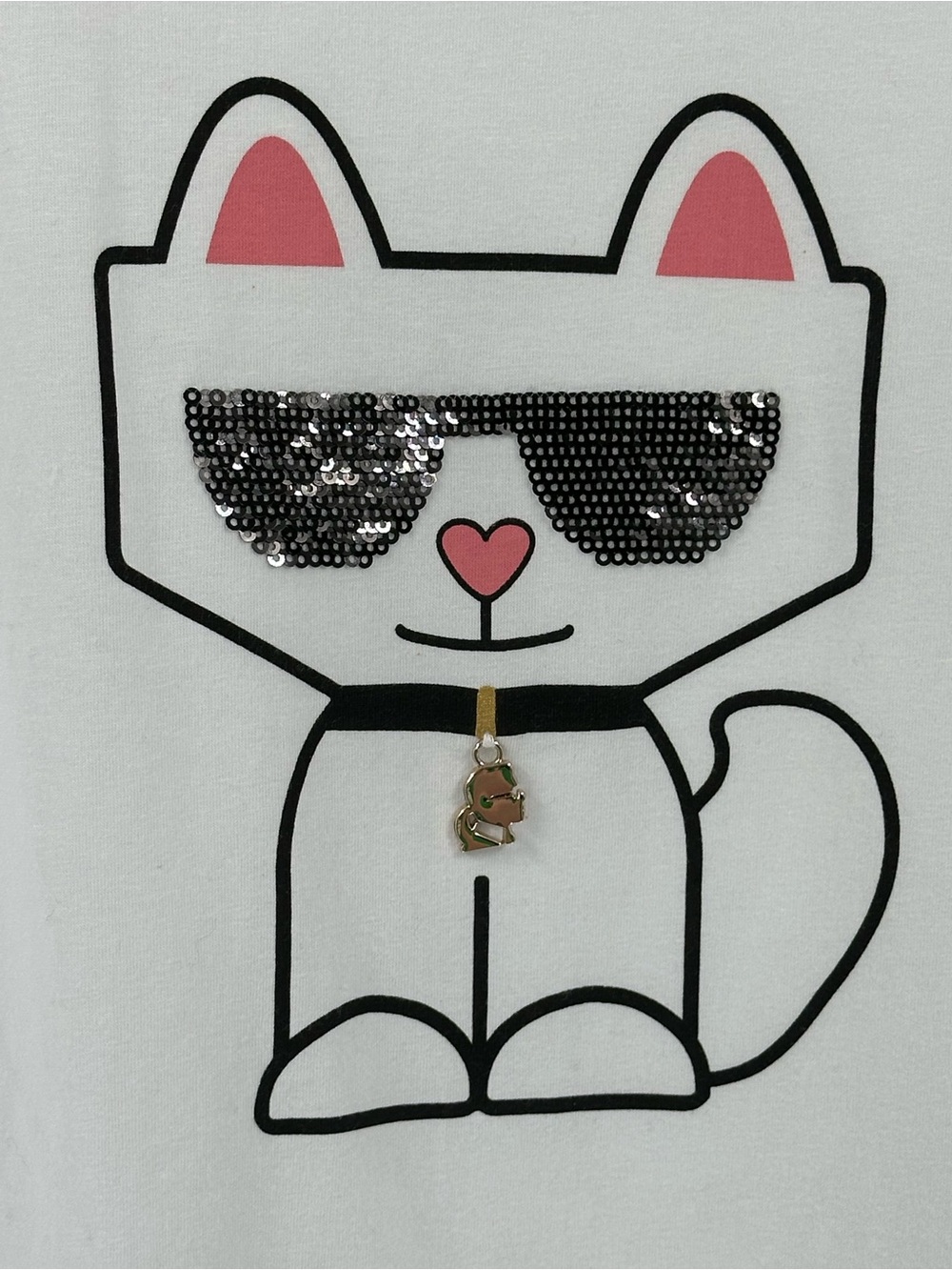 Karl Lagerfeld White Cat Graphic Tee with gold logo accent - Picture 4 of 12
